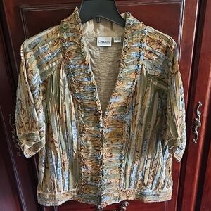 Chico's Size 2 (12-14) Earthy Tones Textured Short Sleeve Jacket